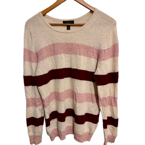 Charter Club Luxury 100% Cashmere striped crewneck sweater Blush Heather Combo L